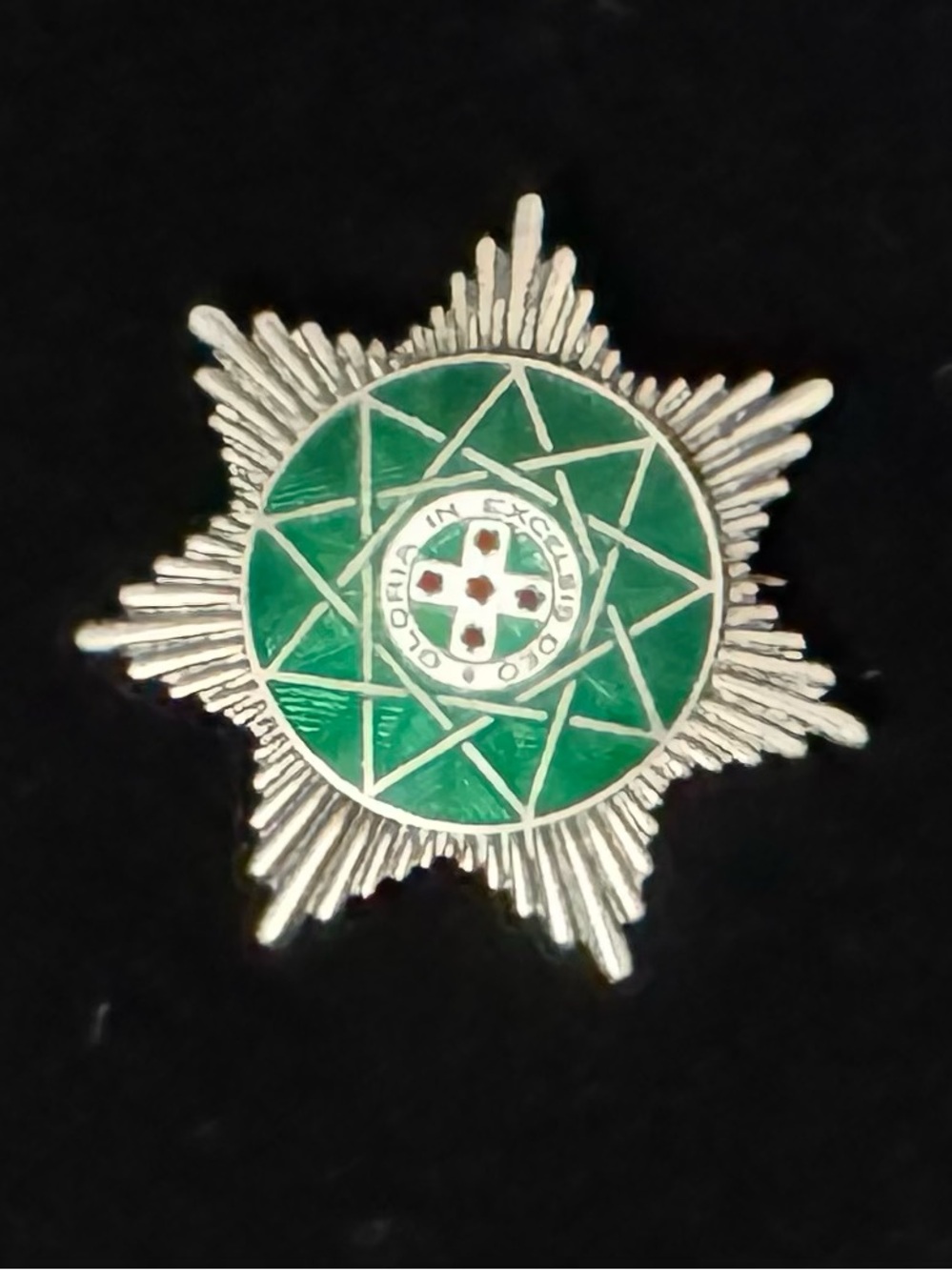 Vintage Sterling Starburst with Green & White Enamel Accents